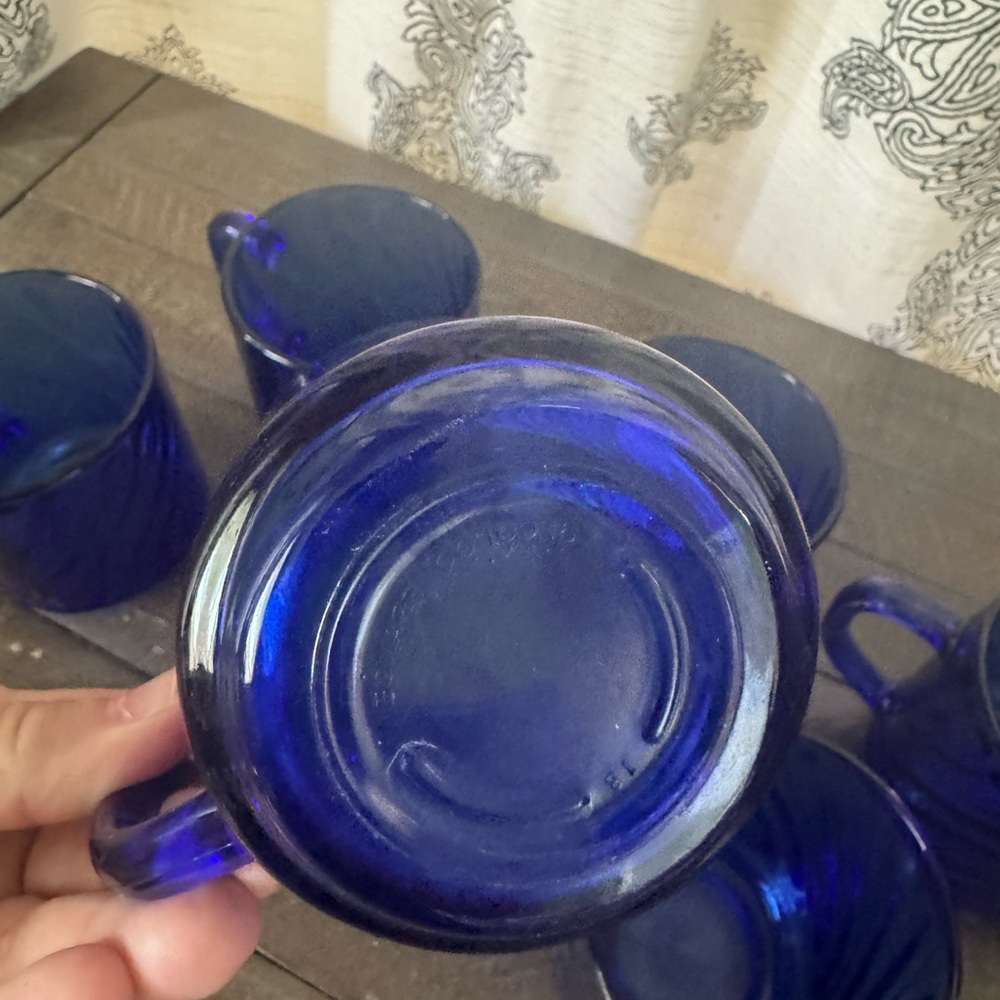 Vintage Arcoroc Cobalt Blue Swirl Glass Set - Picture 6 of 8
